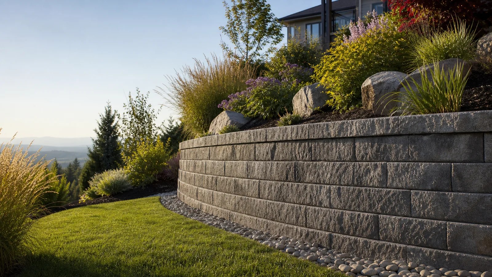 Illustrative terraced stone retaining wall